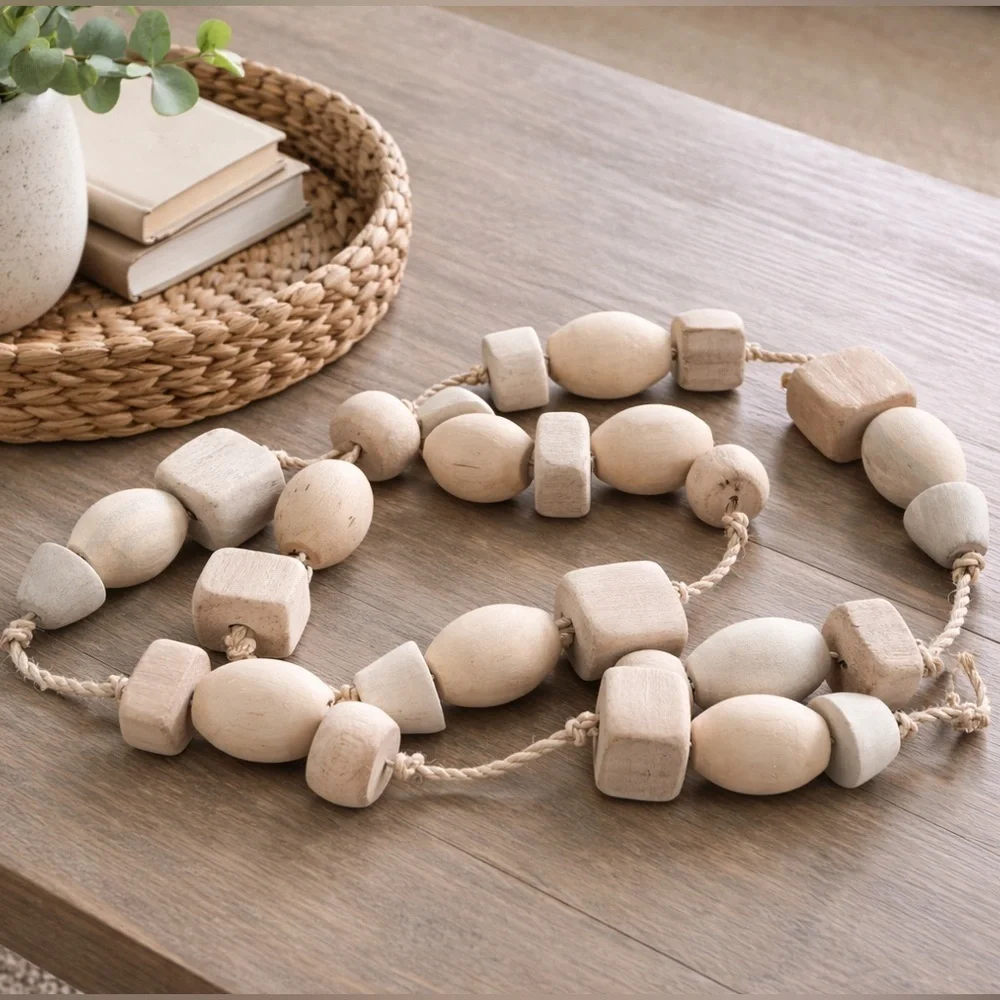 Natural Wood Oversized Wooden Home Decor Large Bead Garland Neutral Nautical - Picture 7 of 7